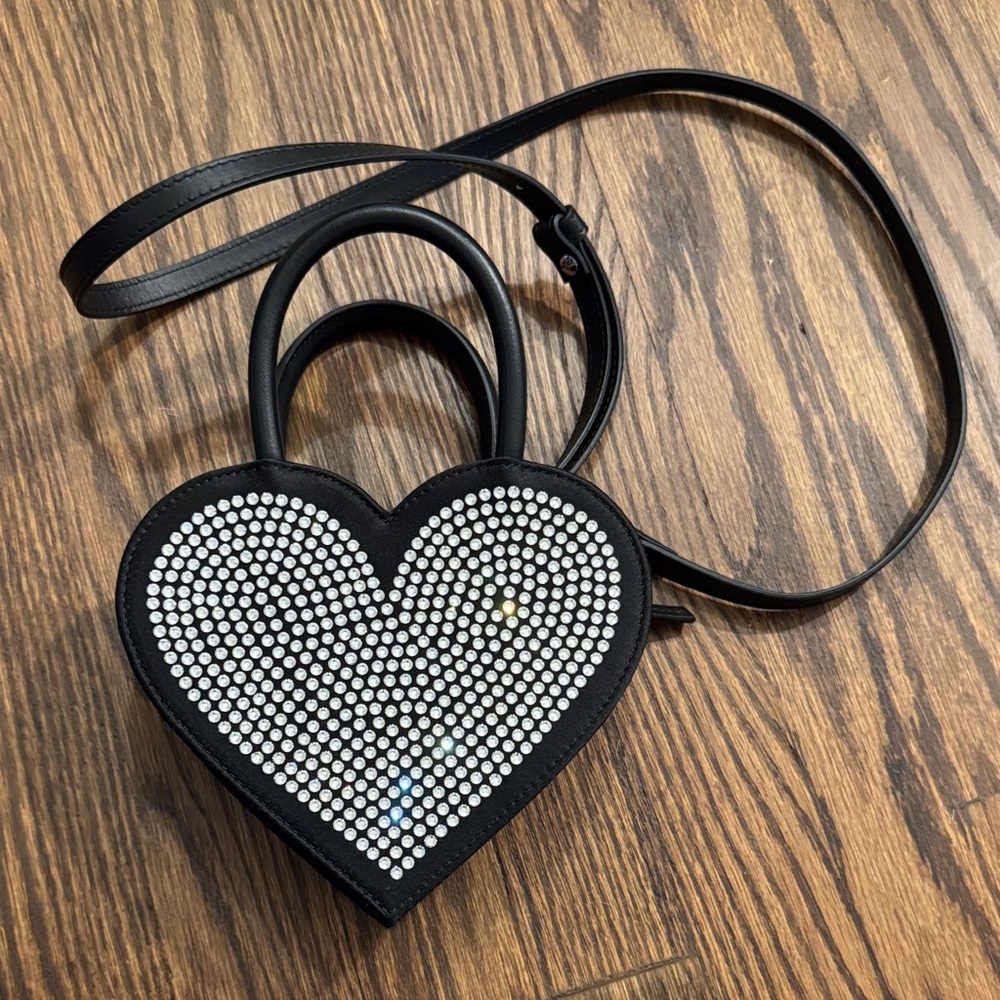 NEW Mach & Mach Heart Shape Crystalized Satin Top Handle Bag